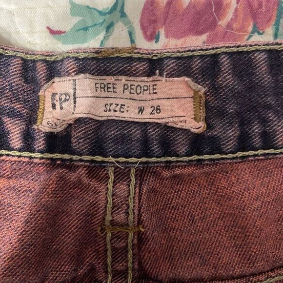 Free People Shorts Red Acid Wash Shorts Size 26 Distressed Bohemian - Picture 3 of 8